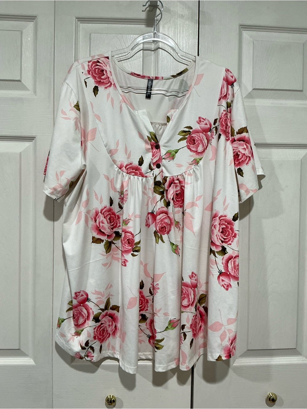 🤎 Allegrace White and Pink Floral Shorts Sleeve Top / Blouse - 3X